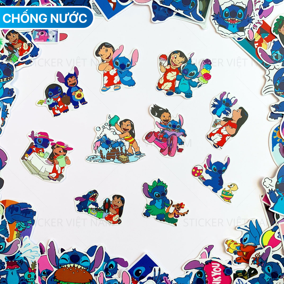 Sticker  STITCH Lilo - Dán Trang Trí - Chất Liệu PVC Cán Màng Chất Lượng Cao Chống Nước, Chống Nắng, Không Bong Tróc Phai Màu