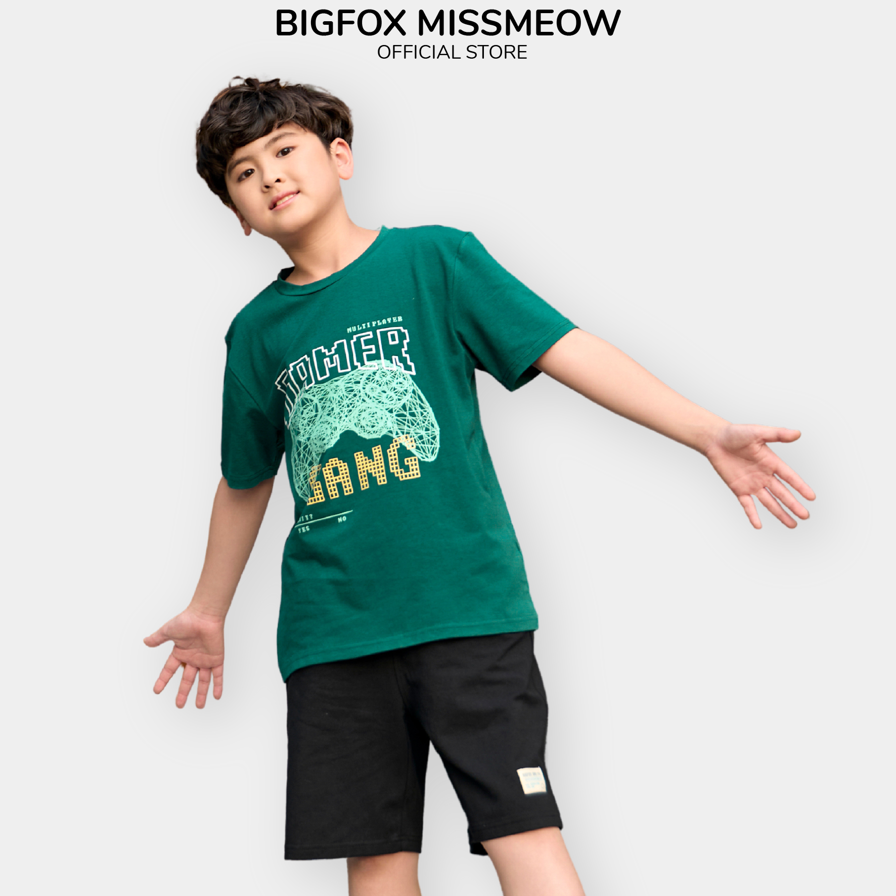 Đồ bộ bé trai size đại Bigfox Miss Meow mặc nhà mùa hè phong cách Hàn Quốc in Gamer Gang cỡ 12 - 15 tuổi 40kg 50kg