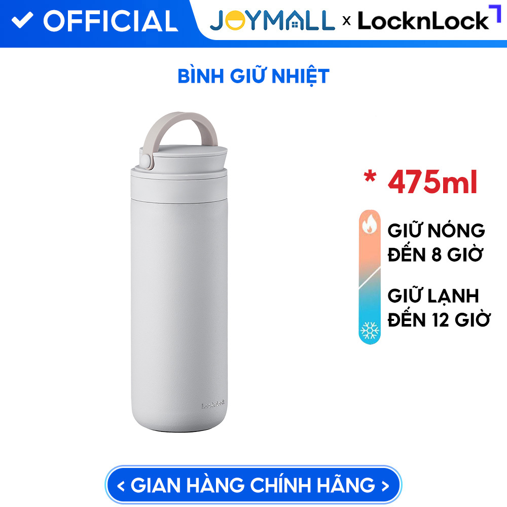 Bình giữ nhiệt Lock&amp;Lock 475ml Metro Two Way màu trắng LHC4274WHT, Hàng chính hãng, có quai xách, đế silicone chống trượt - JoyMall