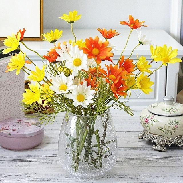 Hoa giả để bàn, hoa cúc họa mi cao cấp cành 5 bông trang trí phòng khách, phòng ngủ