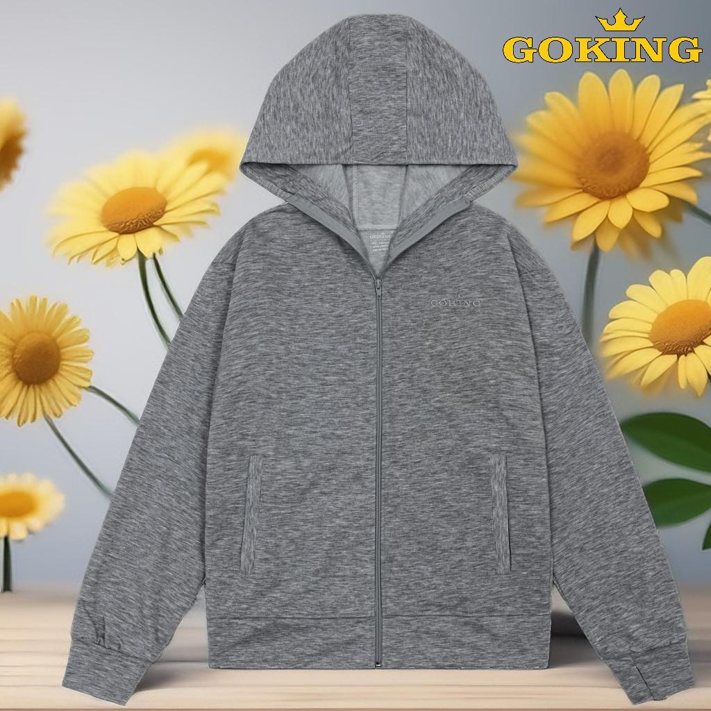 Áo khoác GOKING vải da cá, 6 túi to rộng, dây kéo an toàn, mũ to trùm đầu. Form unisex cho nữ nam, trẻ em. Chống nắng gió lạnh, chống tia UV