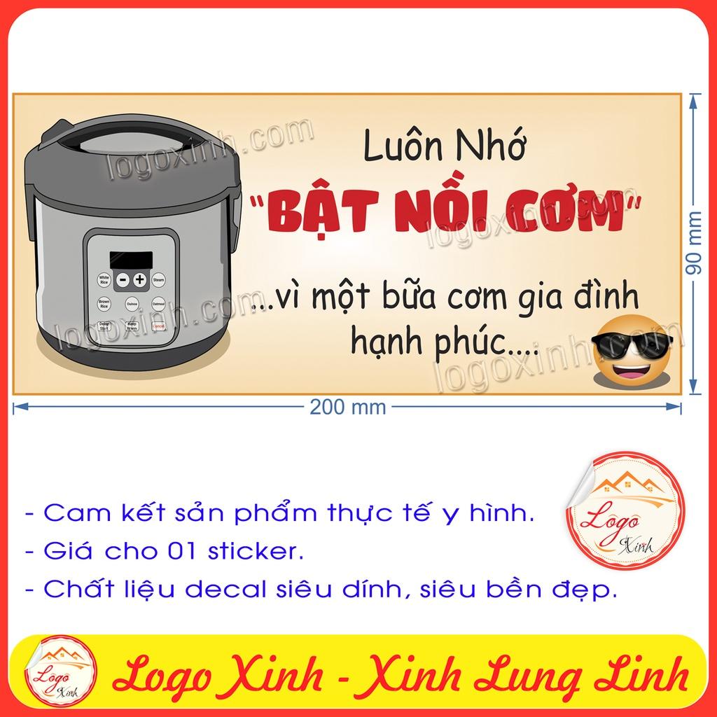 LOGO TEM STICKER NHẮC NHỞ DỄ THƯƠNG, NỘI DUNG NHỚ BẬT NÔI CƠM, VÌ MỘT BỮA CƠM GIA ĐÌNH HẠNH PHÚC