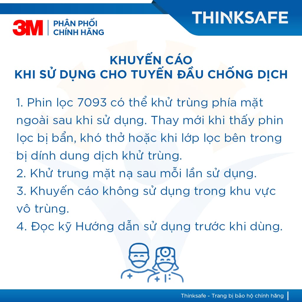 Mặt nạ phòng dịch 3M Thinksafe, tiêu chuẩn N95, phòng dịch, lọc bụi mịn pm2, bảo vệ hô hấp, 3M chính hãng -7502/7093