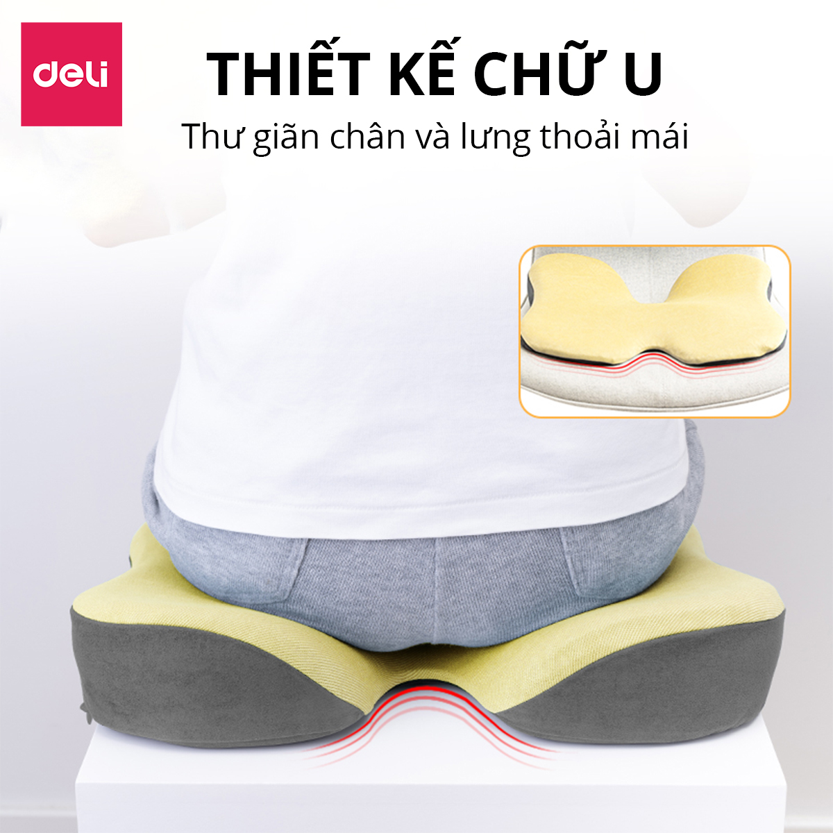 Đệm Lót Lưng Ghế Văn Phòng Cao Cấp Công Thái Học Cao Cấp Cao Su Non Deli - Thiết Kế 3D Lưới Thoáng, Chống Mỏi Lưng, Đau Xương Cụt, Thoát Vị Đĩa Đệm, Dành Cho Người Bị Trĩ - LE800 LE801 LE802 LE803