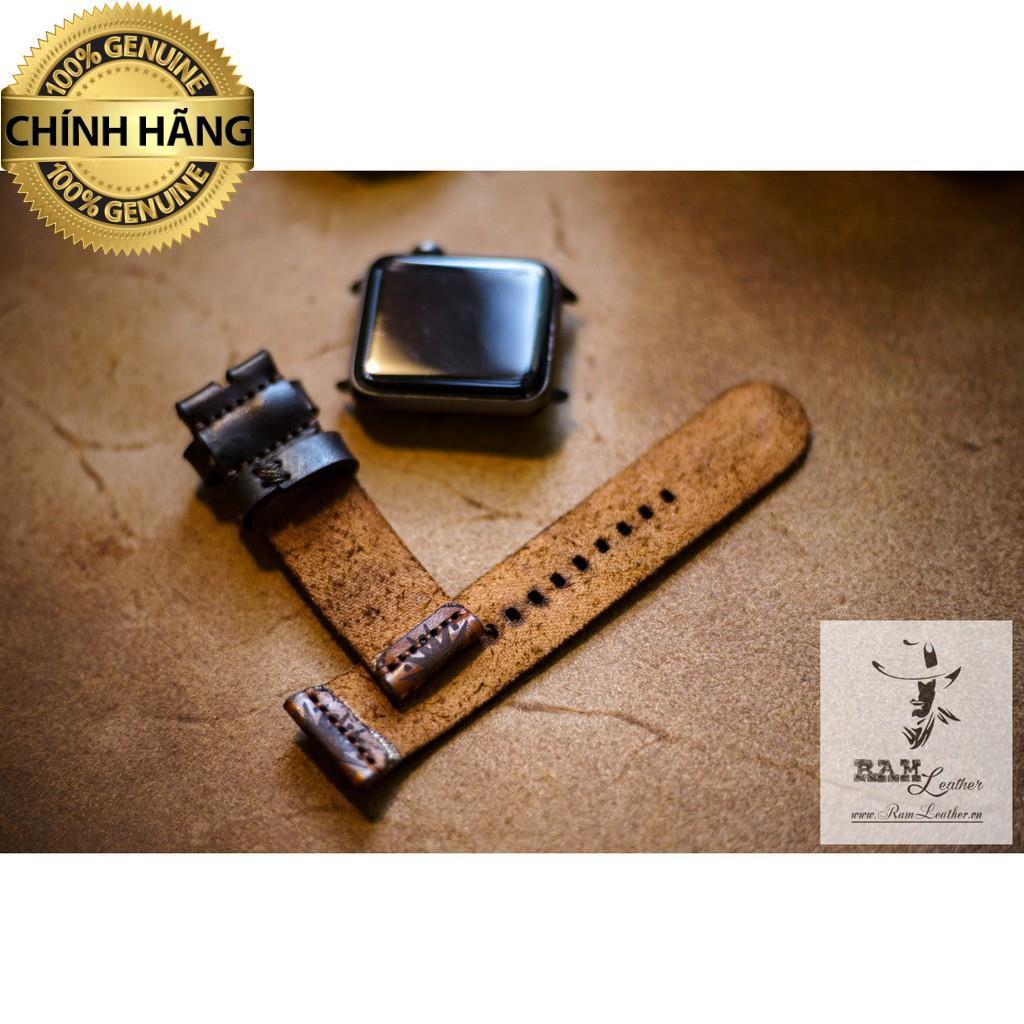 DÂY ĐỒNG HỒ TRỐNG ĐỒNG DA BÒ Ý VEGTAN MÀU ĐỎ GỖ - RAM SIMPLE MAHOGANY- .