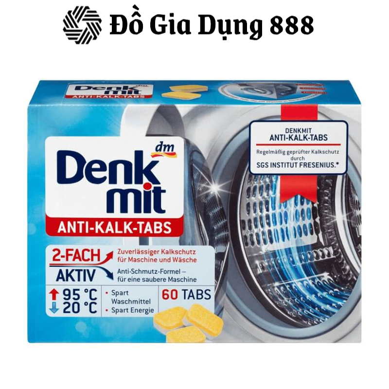 Hộp 60 viên tẩy lồng máy giặt Denkmit, viên tẩy giặt siêu sạch, viên tẩy máy giặt, hiệu quả, an toàn, nhập Đức