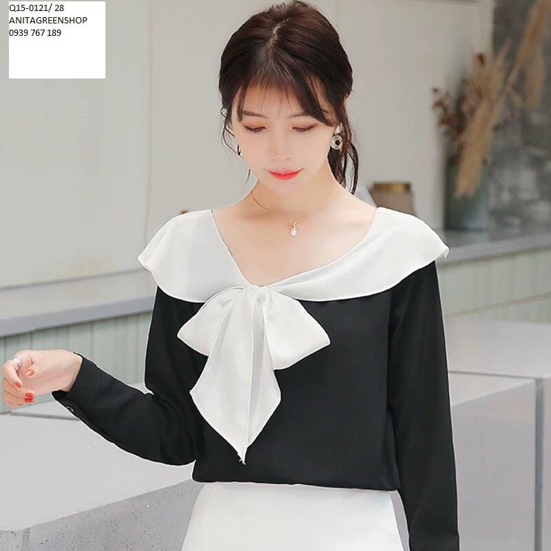 Áo kiểu nữ dài tay phối nơ  Q15-0121