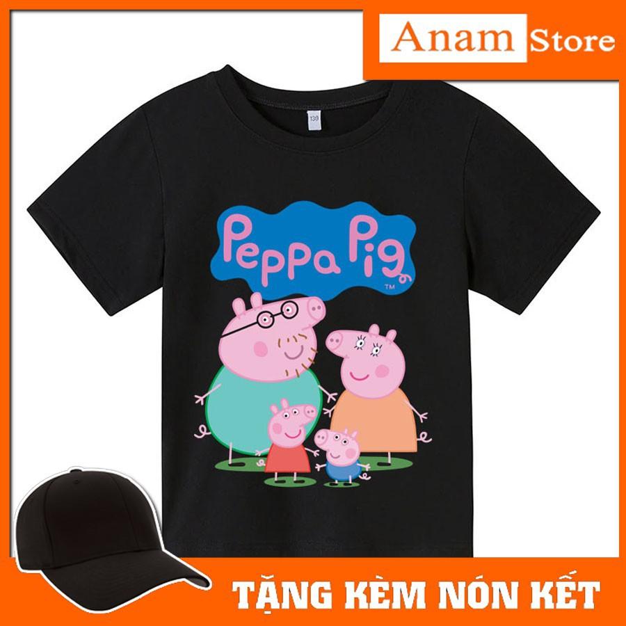 Áo thun trẻ em nhiều màu Heo Peppa Pig, Tặng kèm nón kết, có size người lớn, Anam Store