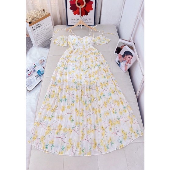 Đầm maxi đi biển voan hoa dập ly hàng siêu đẹp