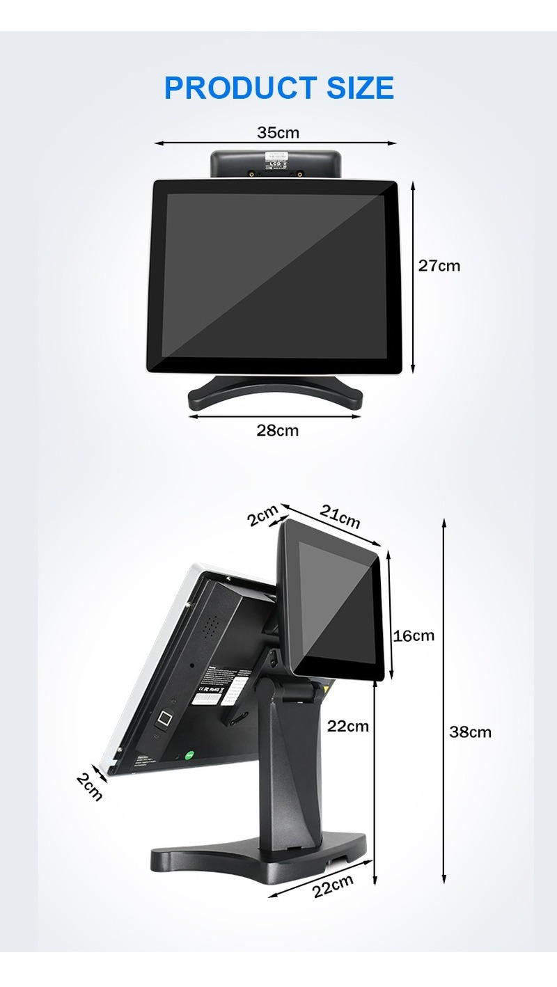 Máy tính tiền 15 inch Hệ thống Pos bán lẻ Hệ thống Pos màn hình kép Máy tất cả trong một máy tính bảng