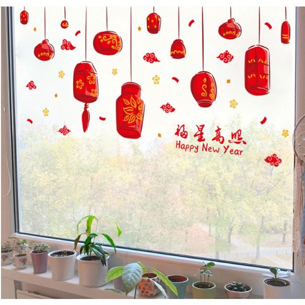 Decal trang trí Tết - Rèm dây Lồng Đèn Đỏ hoạt hình