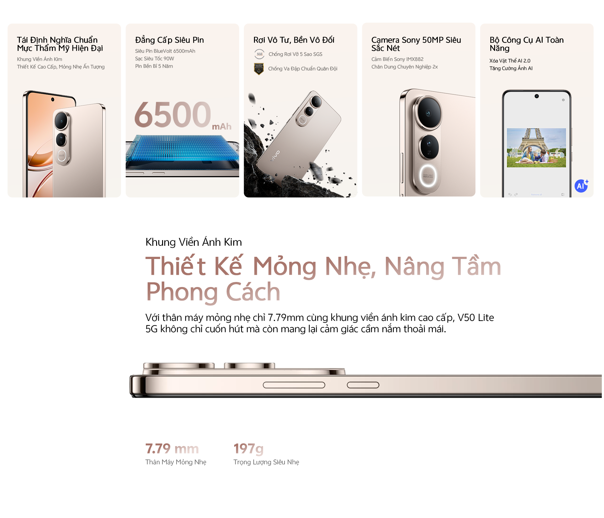 [MỚI] Điện thoại vivo V50 Lite (12GB/256GB) - Hàng chính hãng - Bảo hành 12 tháng - 1 Đổi 1 trong tháng đầu tiên