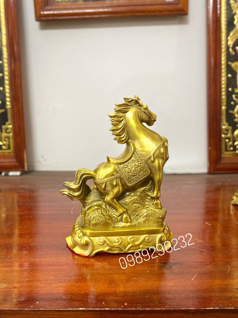 Tượng Ngựa phong thủy bằng đồng vàng cao 26cm - Ngựa Tài Lộc