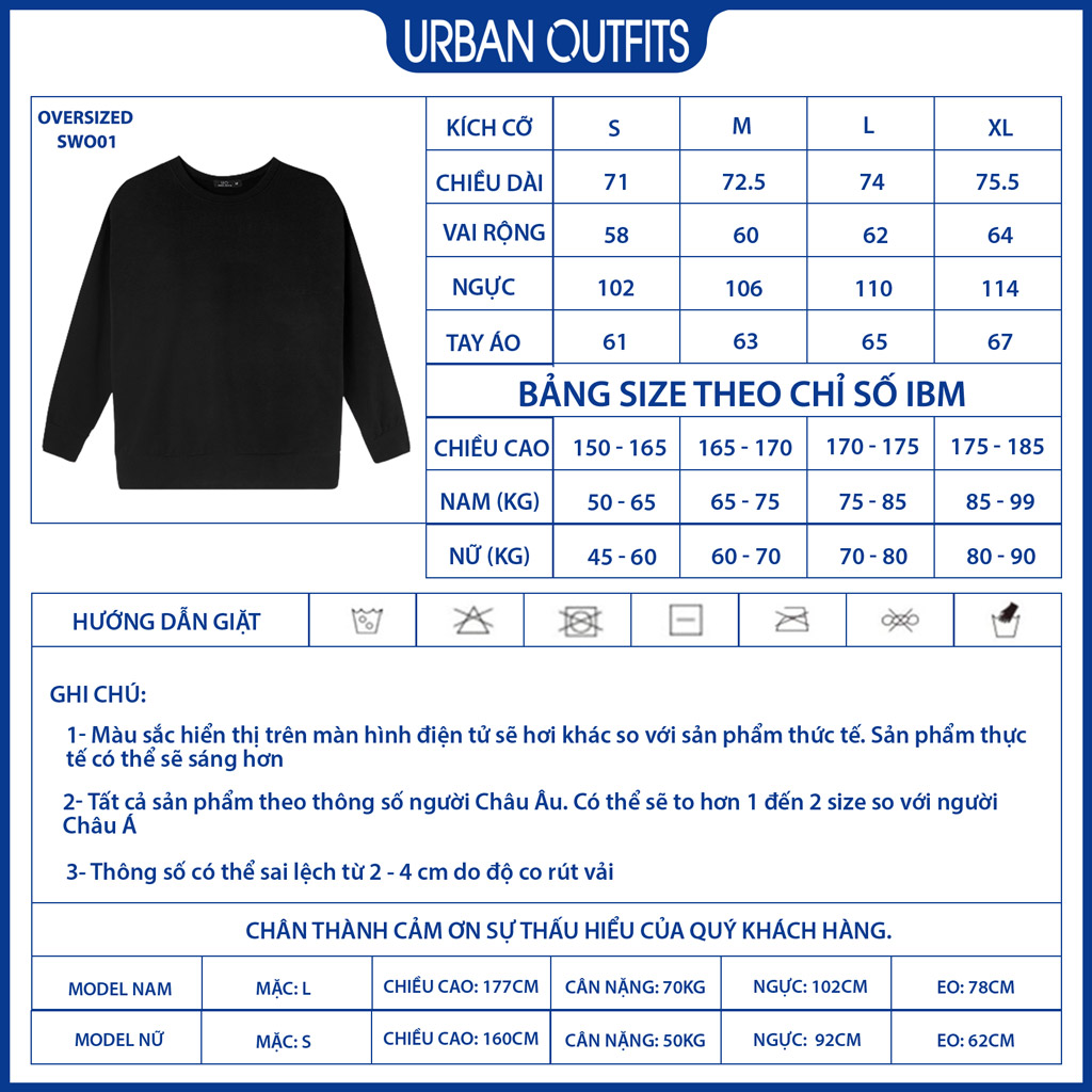 Áo Sweater Nam Nữ Tay Dài Form Rộng URBAN OUTFITS Cổ Tròn Kiểu Trơn SWO01 - Áo Thun Sweater Unisex Big Size 80kg 90kg 100kg Hàng Hiệu Chính Hãng Phong Cách Hàn Quốc Outfit Đi Chơi 100% Cotton