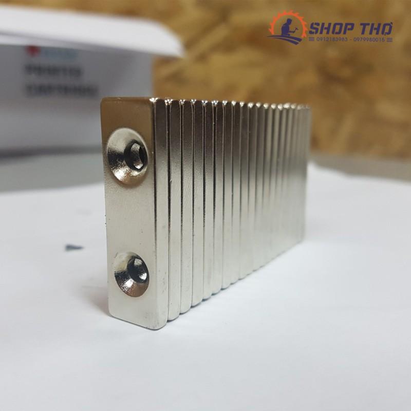Nam châm trắng chữ nhật 2 lỗ 40×12×4mm set 2 cái