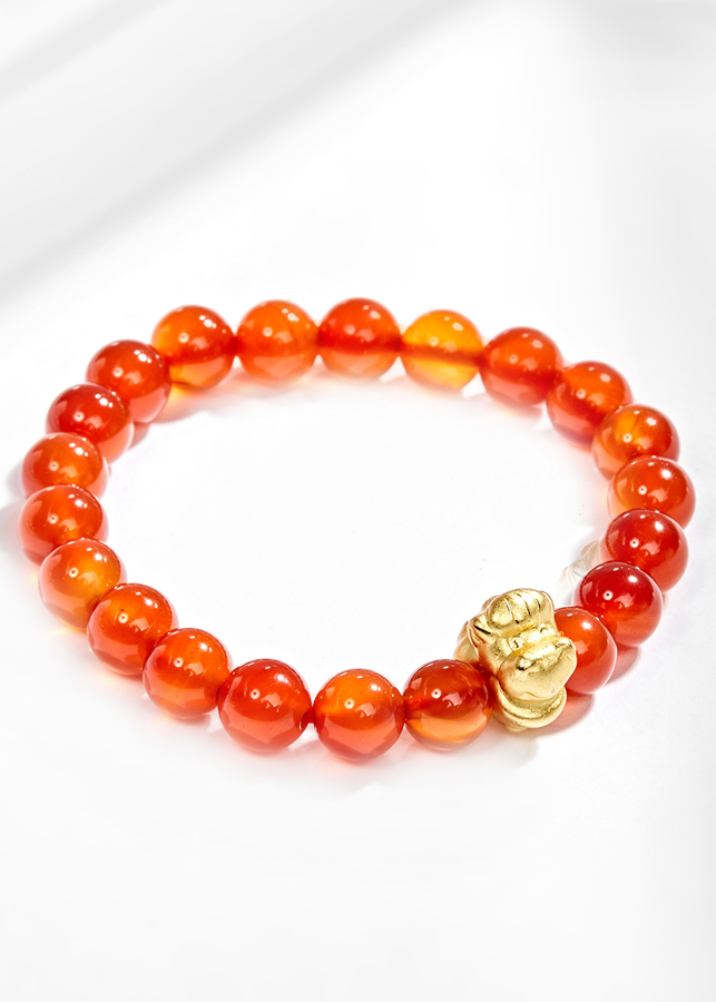 Vòng Tay Đá Mã Não Đỏ Charm Tuổi Ngọ Bạc Mạ Vàng 24K