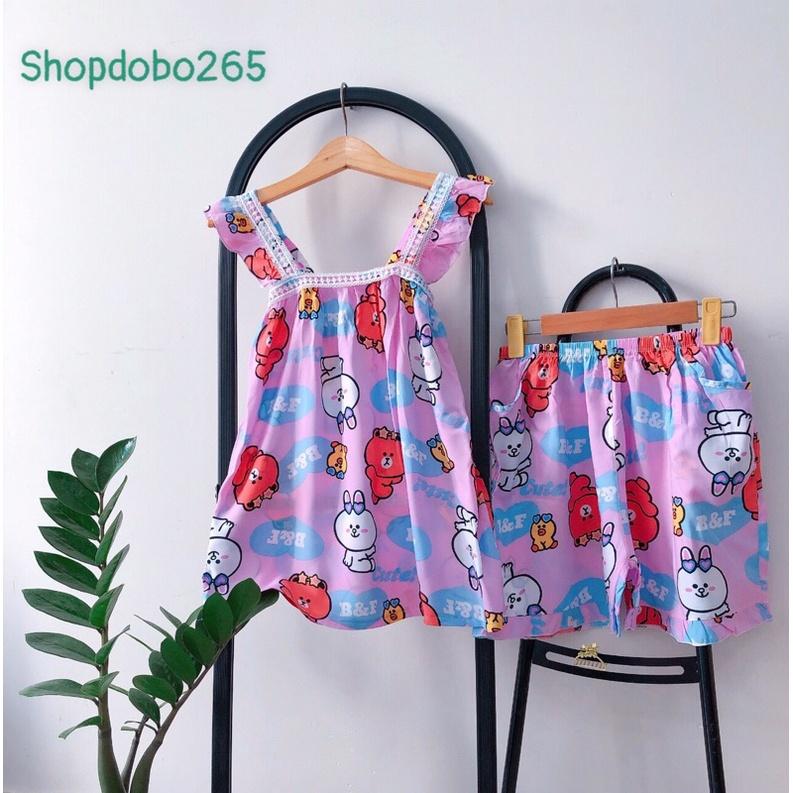 Bộ ngủ 2 dây,đò bộ nữ,bộ lanh đùi mặc nhà siêu mát BN 360 hoạ tiết dễ thương size 45-70kg.