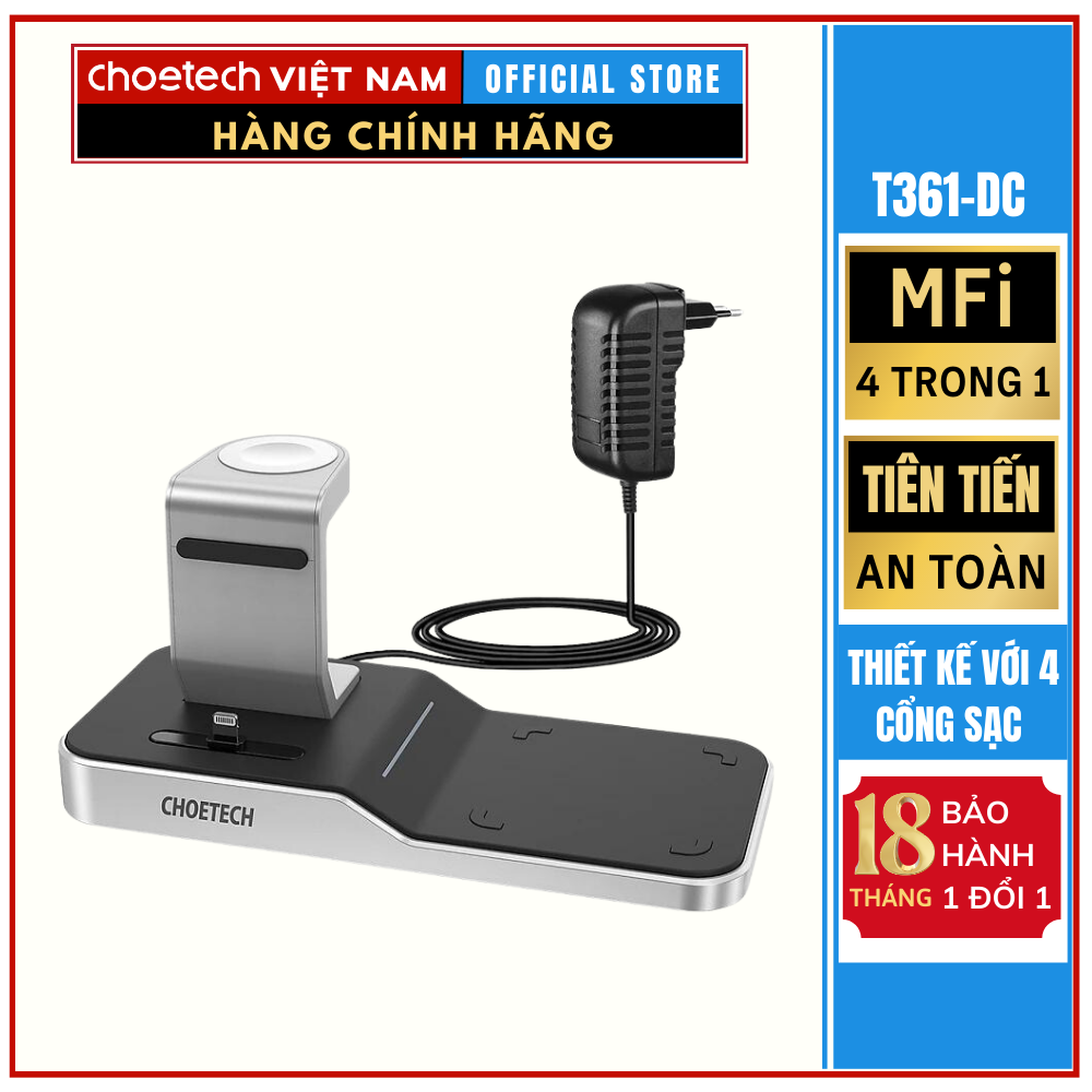 Bộ đế sạc nhanh không dây 4 in 1 có chứng nhận MFi Choetech T316
