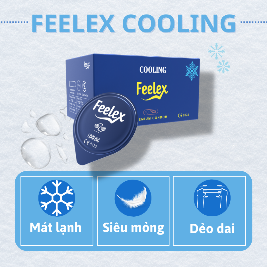 Bao cao su Feelex Cooling siêu mỏng, mát lạnh, cảm giác chân thật, hộp 10 bcs