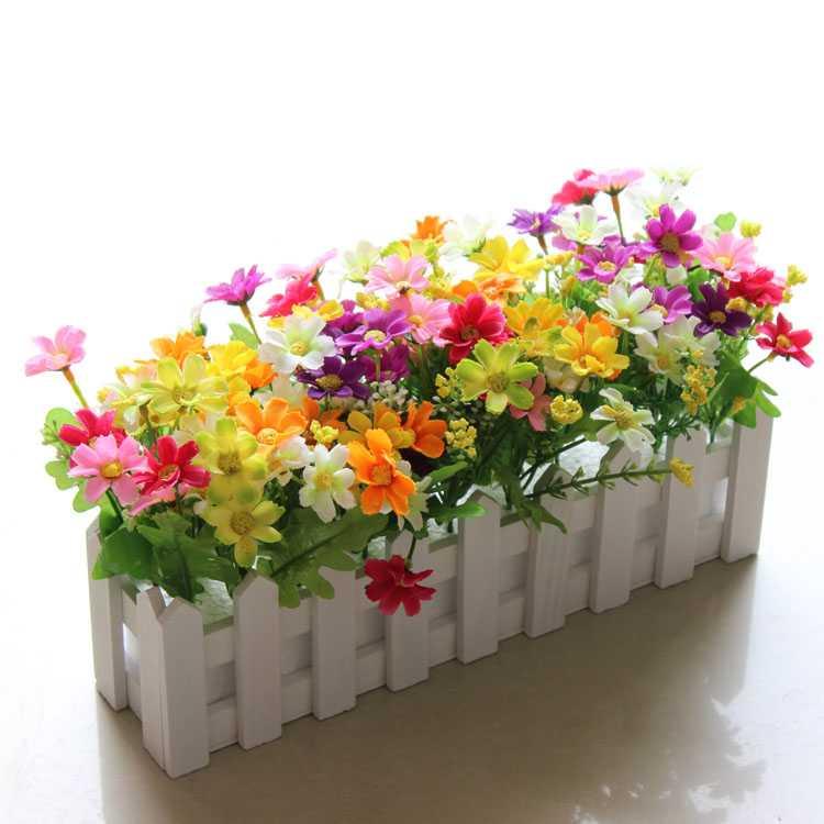 Chậu hoa giả trang trí – Nhiều mẫu mã – Chậu hàng rào cắm sẵn cây giả, hoa lụa decor – Rộng 10 cm – Dài 50 cm – Cao từ 15 đến 30 cm