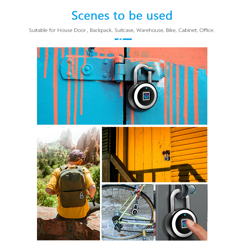 Ổ khóa vân tay bluetooth thông minh, lưu trữ đến 10 dấu vân tay, chống nước IP65, kết nối App