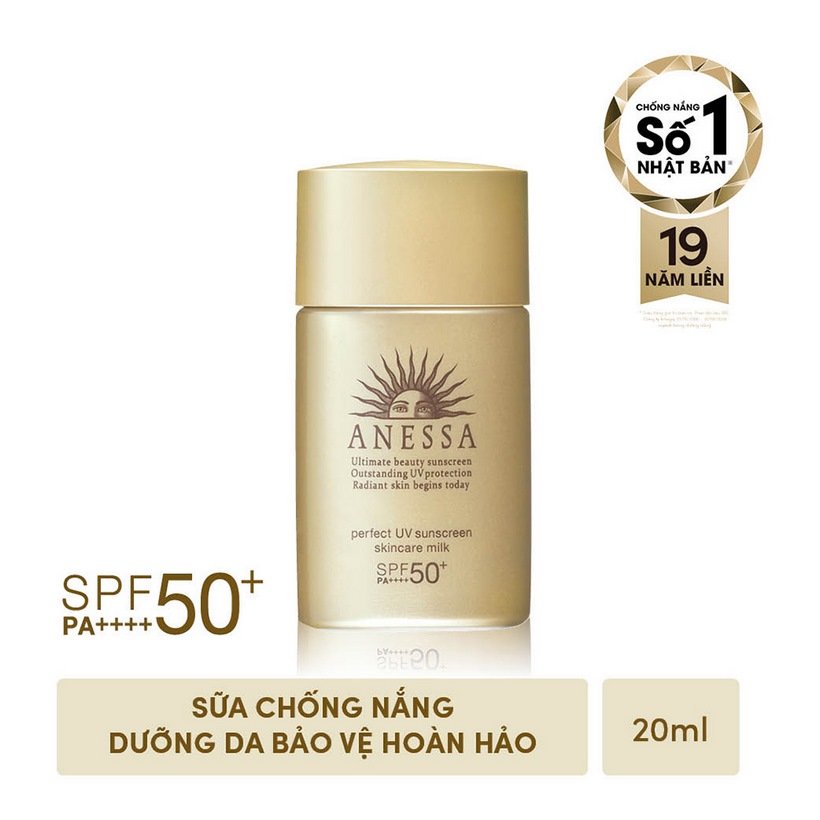 Kem chống nắng dạng sữa dưỡng da kiềm dầu bảo vệ hoàn hảo Anessa Perfect UV Sunscreen Skincare Milk SPF 50+ PA++++ 20ml