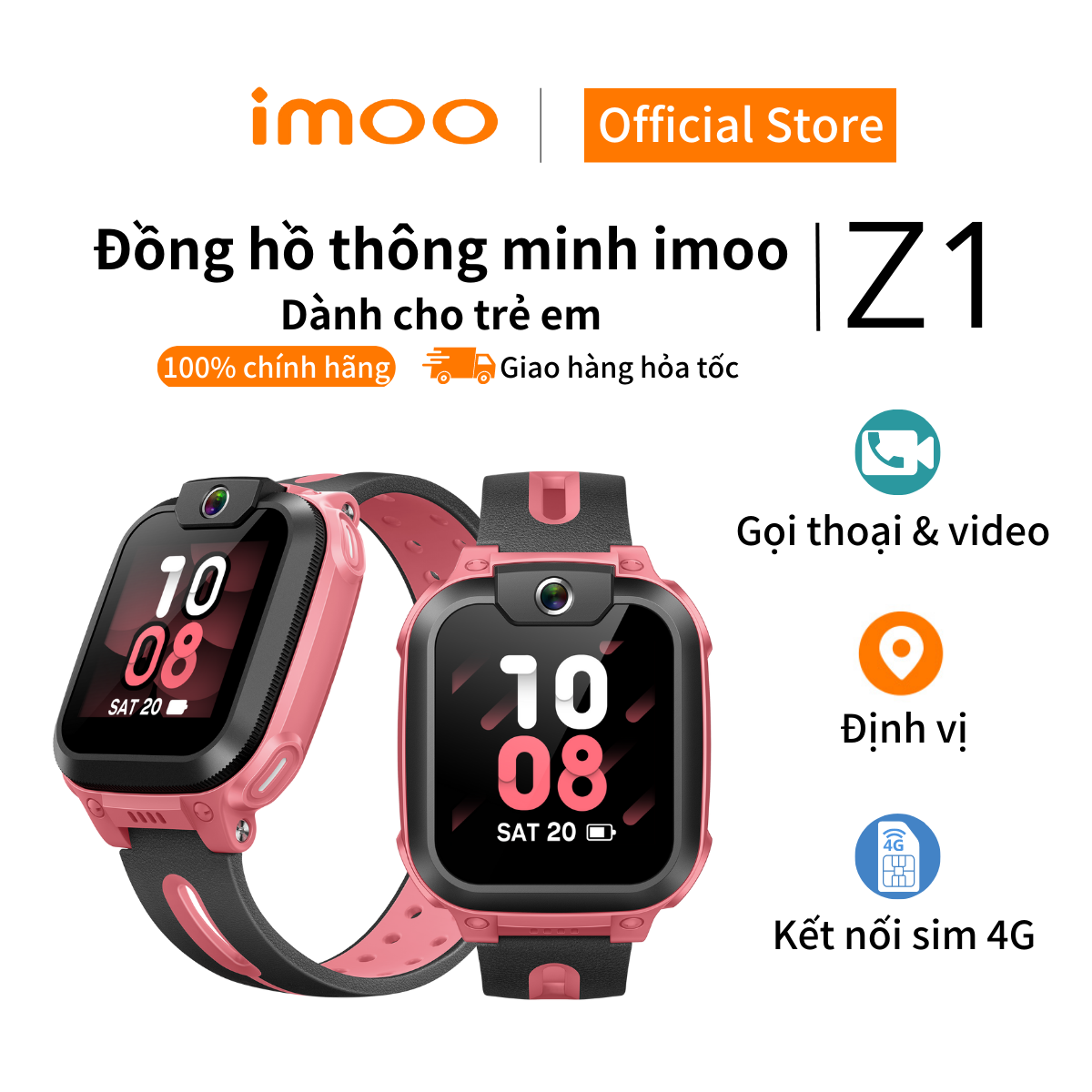 Đồng Hồ Điện Thoại Thông Minh Cho Trẻ Em imoo Z1 Màu Hồng Gọi video | Định vị | Nhắn tin - Hàng Chính Hãng