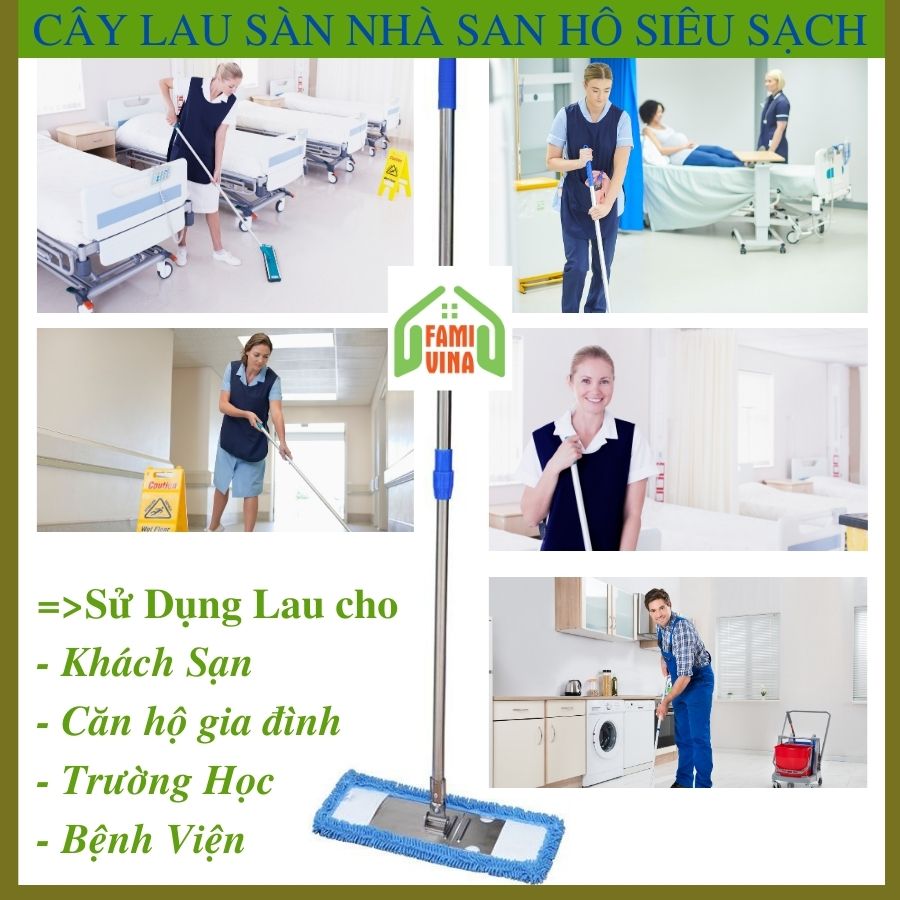 Cây lau bẹ san hô 45cm-cây lau nhà công nghiệp inox bông lau san hô sợi microfiber siêu sạch siêu thấm hút