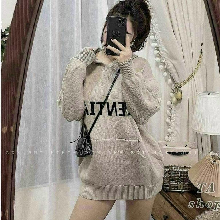 Áo len nữ kèm mũ dáng dài trùm mông siêu hot
