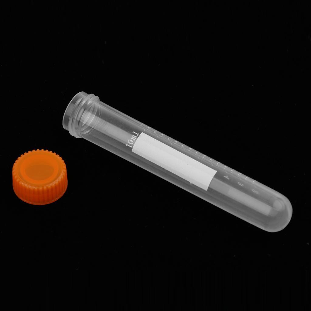 20Pcs Plastic Graduated Cylinder Centrifuge Tube Laboratory Test w/ Lid 10ml