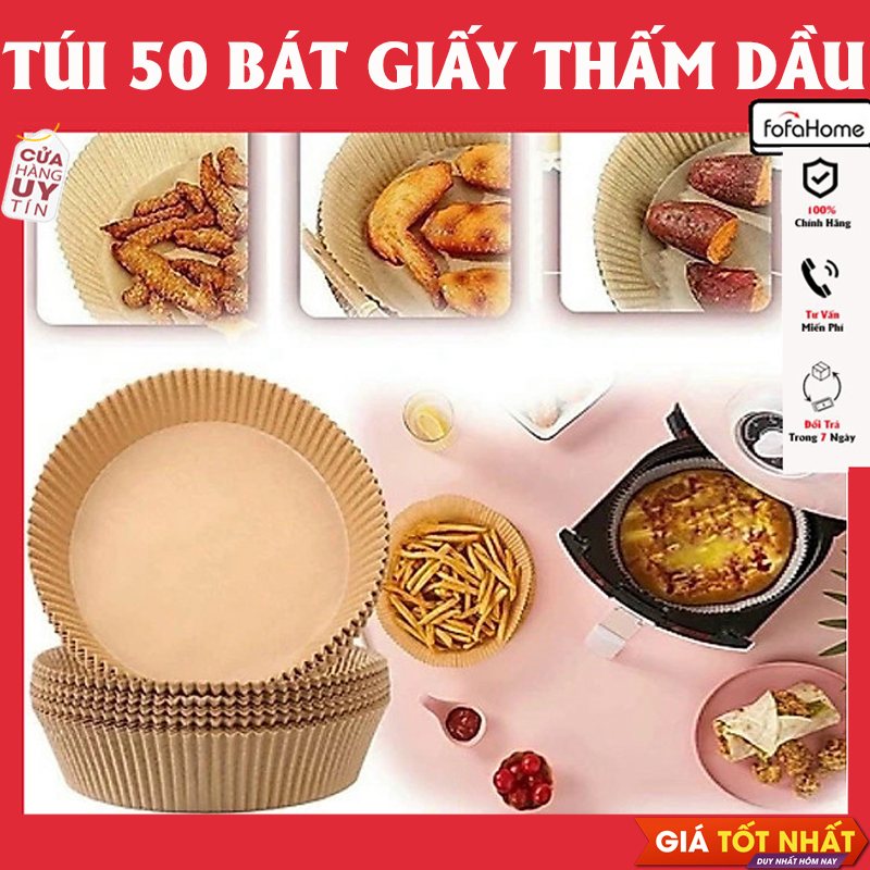 Set 50 Bát Giấy Nến Dùng Cho Nồi Chiên Không Dầu Tiện Dụng Chống Thấm Tốt 