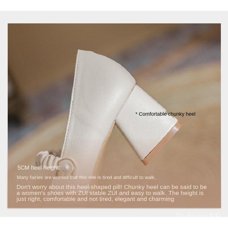 Mary Jane Women's Shoes Autumn Shoes French Style Wanwan Lei Style Closed Toe Sandals Gentle Flat Mid-High Heel Thin FQus
