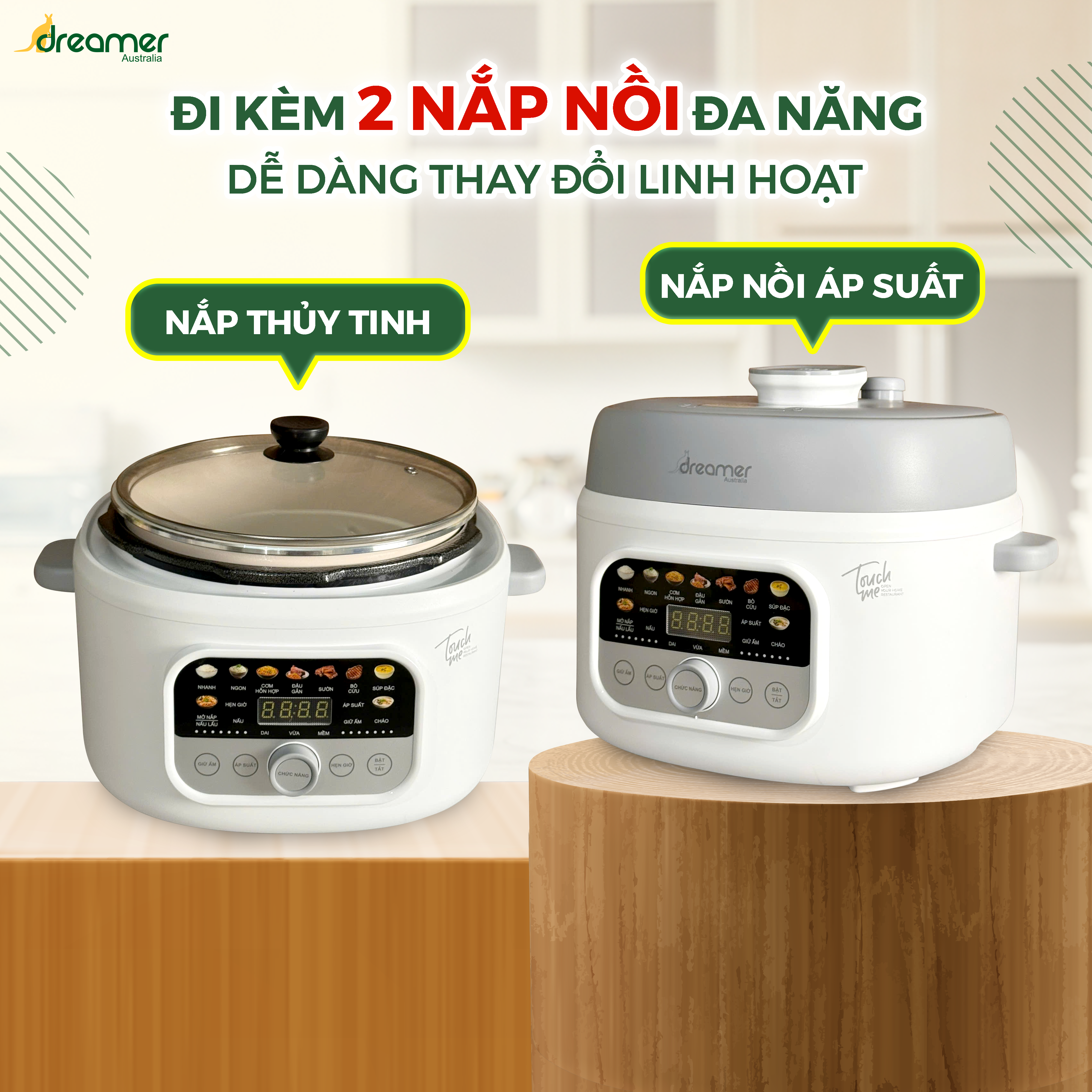 (HÀNG CHÍNH HÃNG) NỒI ÁP SUẤT ĐIỆN ĐA NĂNG DREAMER DKA-EPC14, 11 chức năng, 10 lớp bảo vệ an toàn, 2 nắp nồi, công suất 1300W, BH 12 tháng