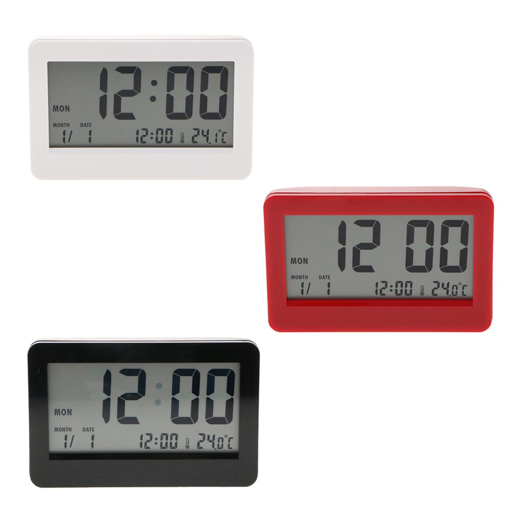 12/24 Mode Digital LCD Calender Desk Clock Temperature Office School White