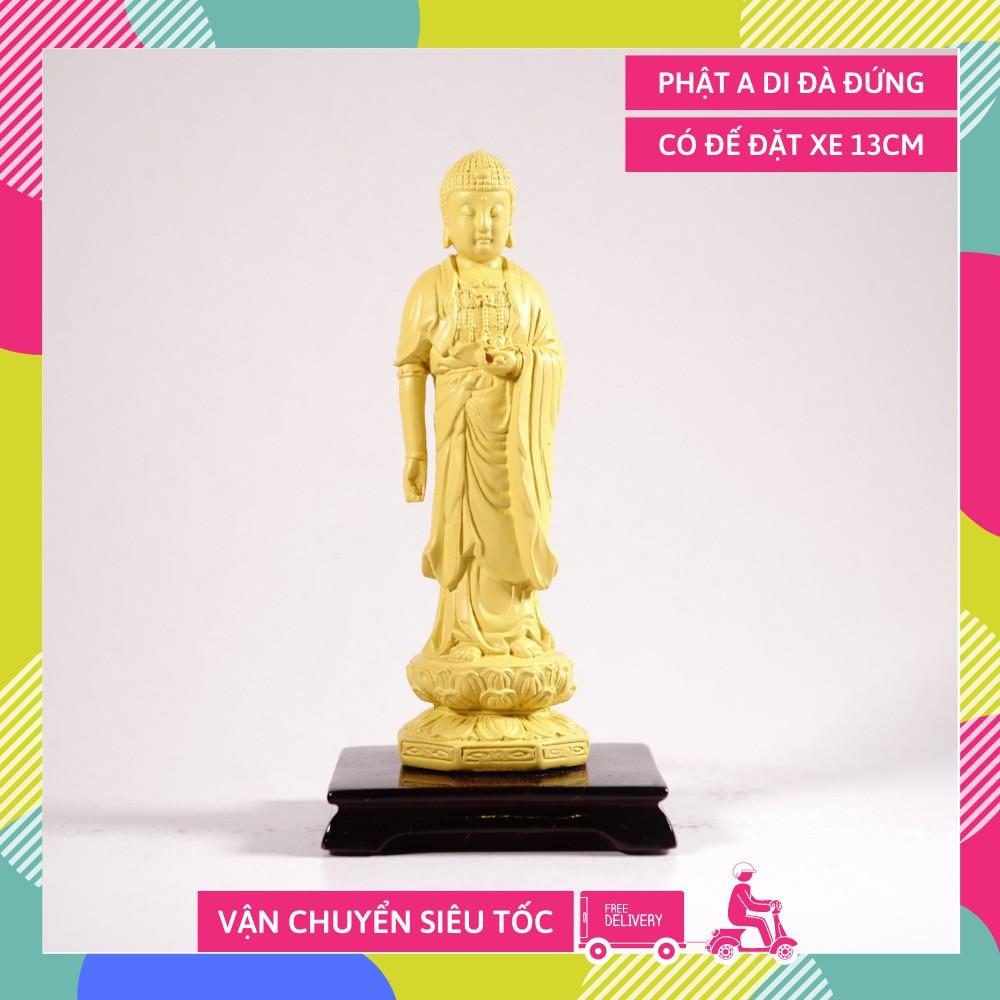 Tượng phật A Di Đà đứng có đế vàng đất - Cao 13cm