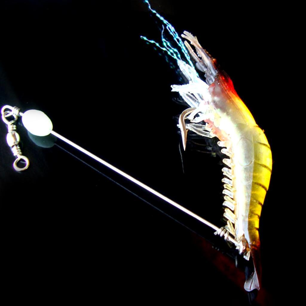 5Pc Shrimp Bait Set Fishing Lures Kit Soft Lures Plastic Luminous Fishing Bait with Hooks Bead Swivels Bass Fishing Tackles