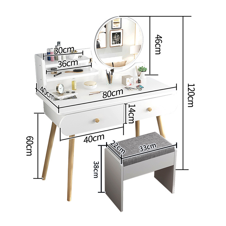 Bàn Trang Điểm Kèm Ghế - Bàn Để Đồ Trang Điểm Tích Hợp Đèn LED Tiện Nghi