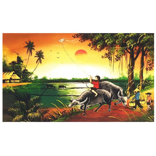 Tranh đính đá em bé cưỡi trâu LV287 70 x 50 cm chưa đính