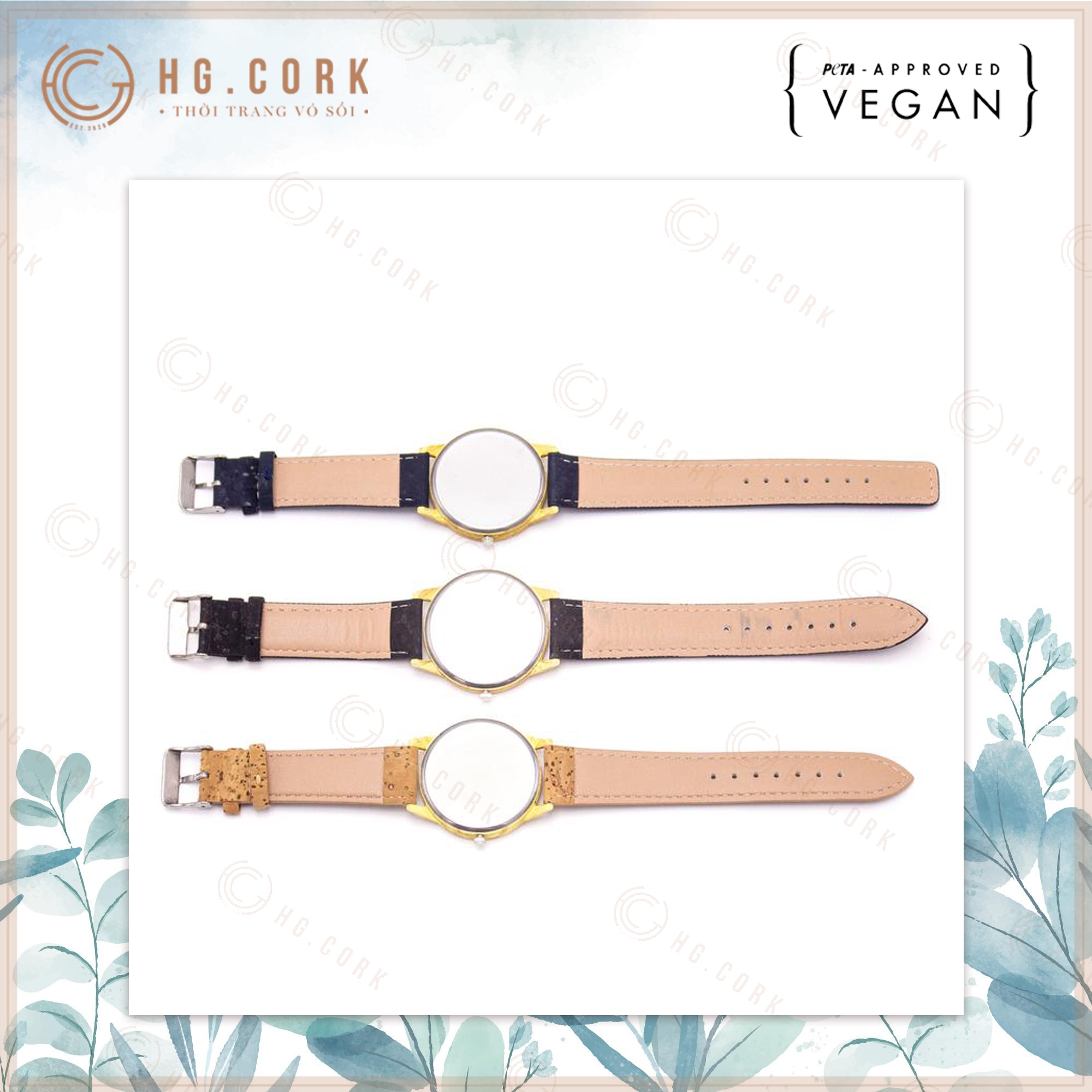 Đồng Hồ Nam Thời Trang Bồ Đào Nha Unisex - HGcork U9V Dây Đeo Bằng Da Thực Vật (Cork/Lie)