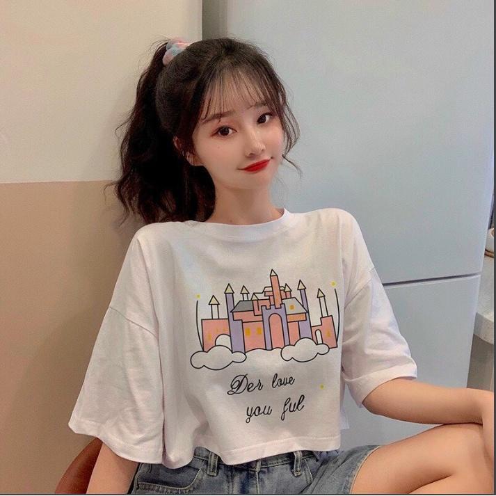 Áo Croptop nữ form rộng Unisex LÂU ĐÀI DER LOVE YOU FULLFreesize 45-70kg, áo thun nam form rộng tay lỡ, áo phông nữ fo