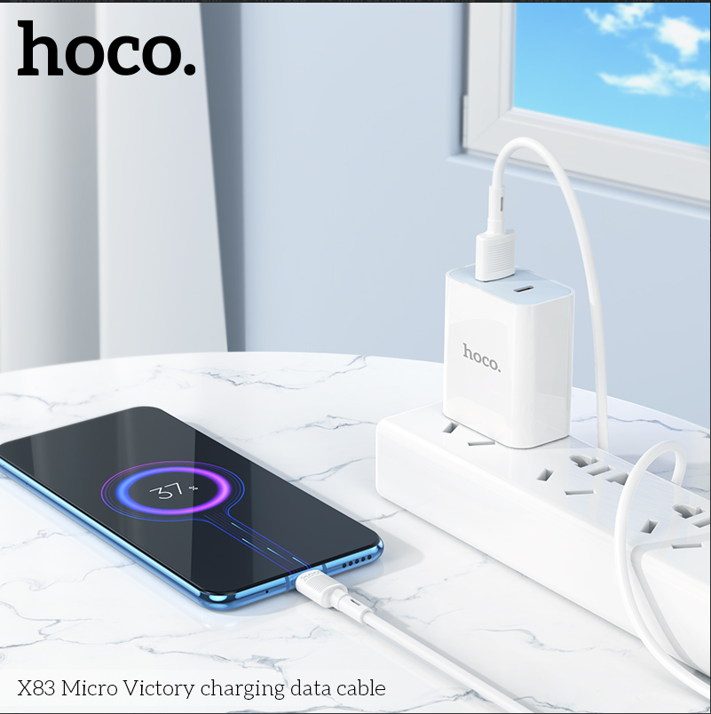 Cáp sạc điện thoại X83 Micro Victory charging data cable 1M , 2.4A trắng dùng cho điện thoại chính hãng- hàng chính hãng