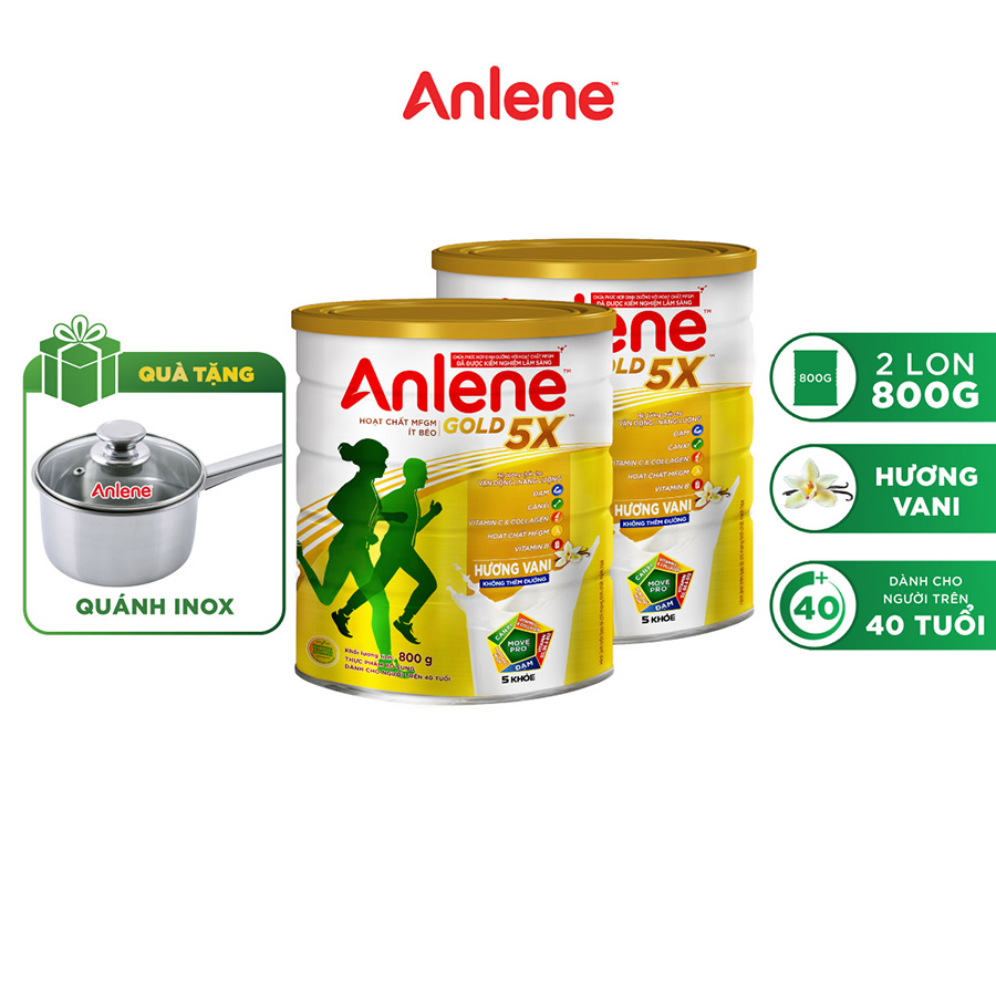 Combo 2 Sữa Bột Anlene Gold 5X Hương Vanilla tặng nồi quánh inox