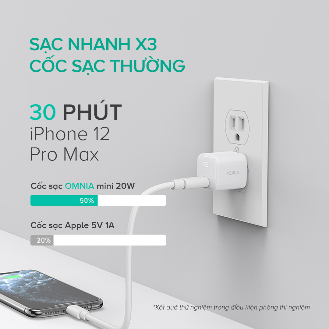 Combo Sạc Nhanh Dành Cho iPhone 12 Series AUKEY | Cốc Sạc 20W PA-B1, Cáp C-Lighnting 20W CB-CL1, Pin 10000mAh PD + QC3 PB-Y36 - Hàng Chính Hãng