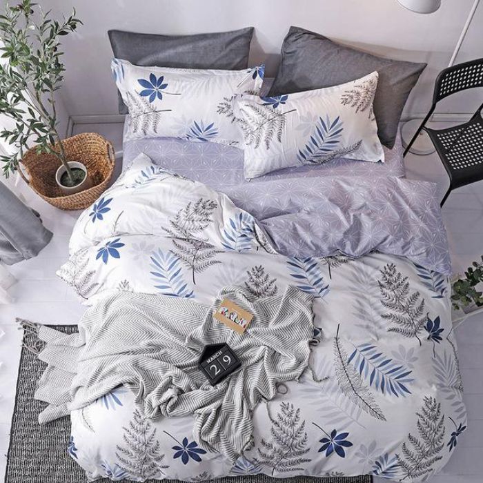 Bộ chăn ga gối Cotton cao cấp 1m6x2m hình lá thông THC014