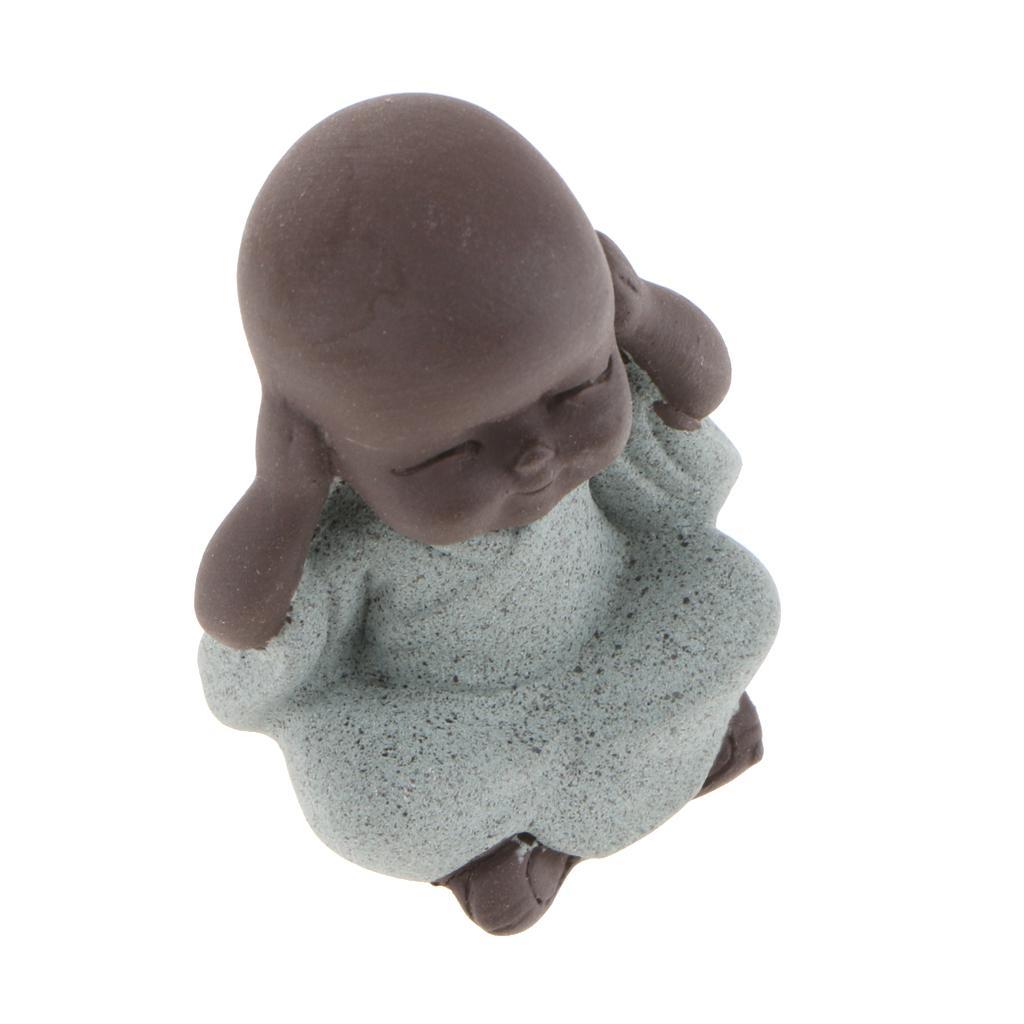 3X Ceramic Small Buddha Statue Monk Figurine Tea pet Decorative Ornaments Blue