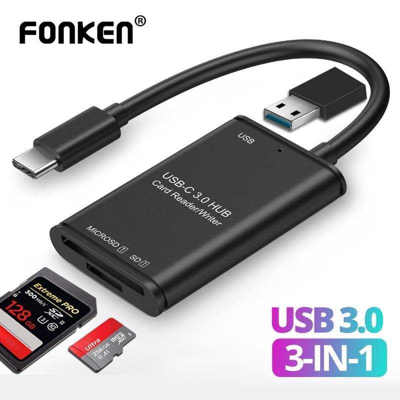 Đầu đọc thẻ nhớ FONKEN tốc độ cao 3 trong 1 Type-C sang USB C 3.0 thích hợp cho Macbook Pro/ Air iPad Pro