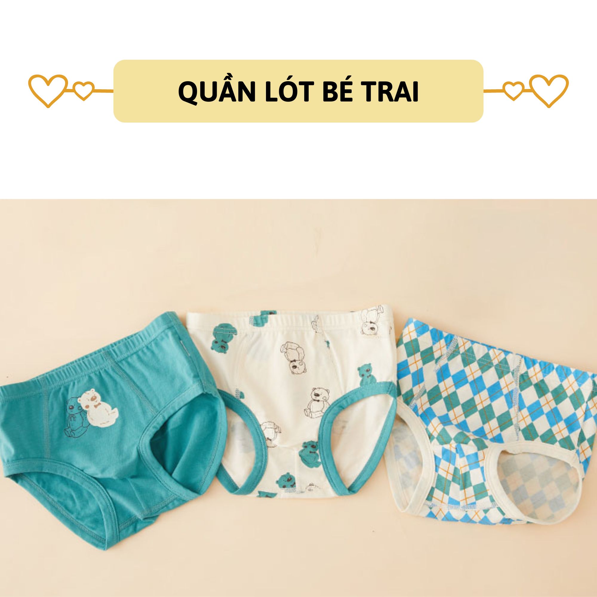 Set 3 quần lót bé trai tam giác 27kids Quần chip bé trai vải khử khuẩn công nghệ mới họa tiết dễ thương BSUW2