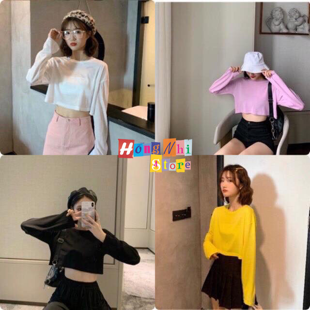 Áo Croptop Trơn Tay Dài Dáng Rộng Long Tee Ulzzang - MM