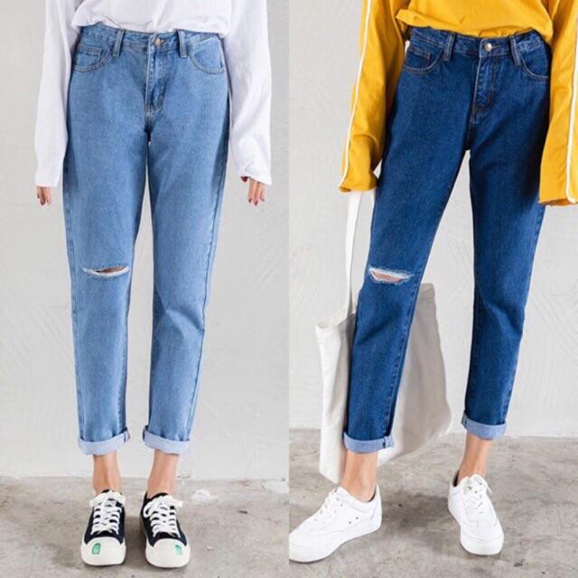 Quần Baggy jean nữ rách 1 gối đủ size 40kg đến 90kg