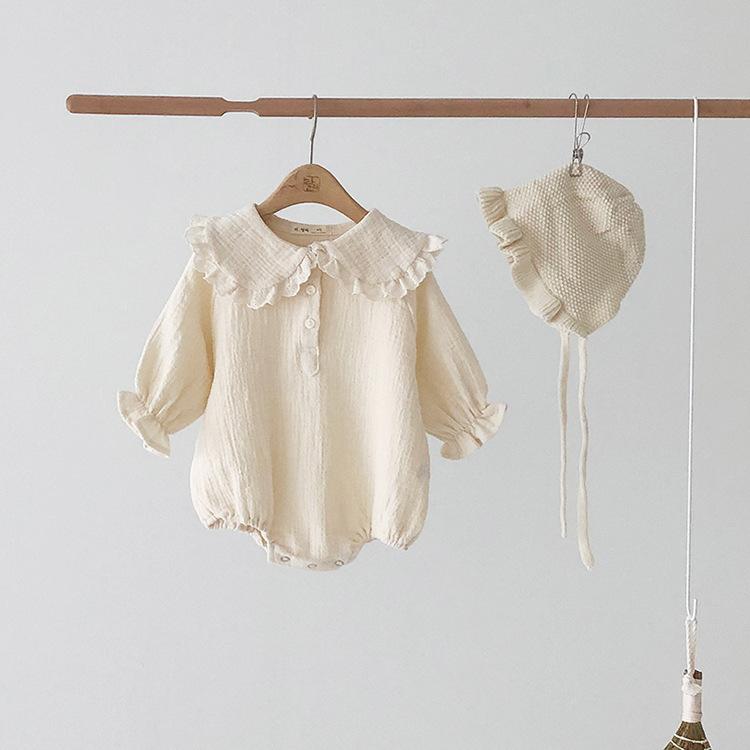 Bé Thu Xuân Quần Áo Trẻ Sơ Sinh Bé Sơ Sinh Bé Gái Bodysuit Cotton Quần Áo Bộ Trang Phục Ren Cổ Áo Liền Quần Đùi Bé Trai Playsuit